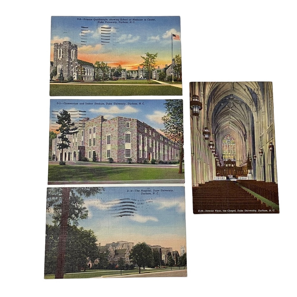 Duke University Durham North Carolina Vintage 1950s Linen Postcards Lot of 4